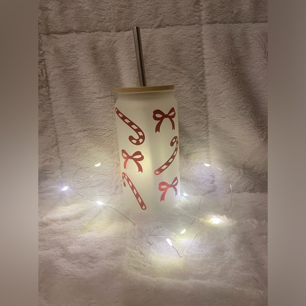 personalized candy cane bow cup